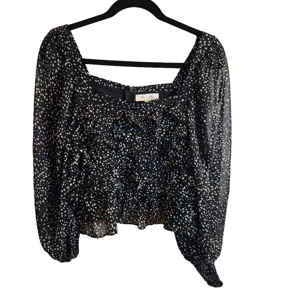 NWOT She + Sky Medium Ruffled Leopard Print Lined Blouse